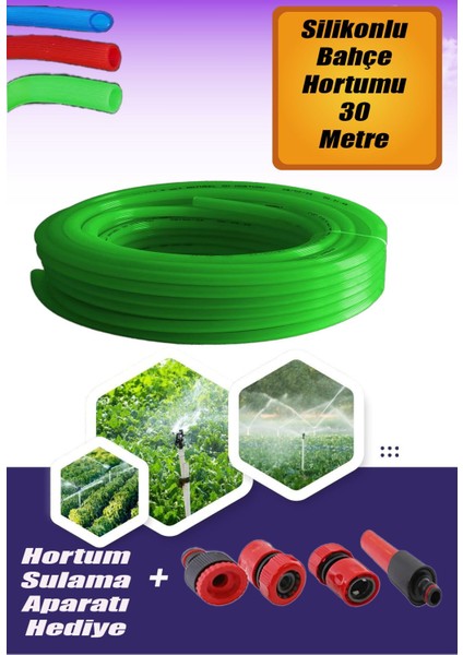 1/2 Silikonlu Bahçe Çeşme Balkon Yıkama Hortumu 30METRE Araç Yıkama Hortum Aparatı Hediye.