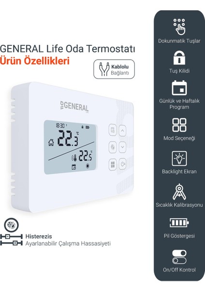 General Mitra HT340S Kablolu Günlük ve Haftalık Programlanabilir Oda Termostatı modelleri