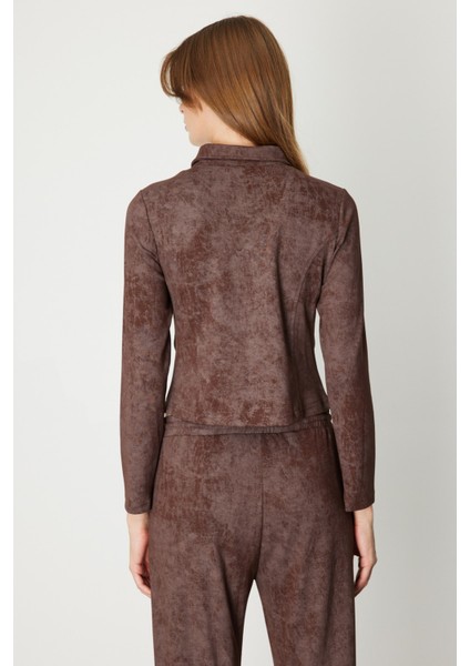 Batik Desenli Beli Büzgülü Hırka Kahve 66511 modelleri