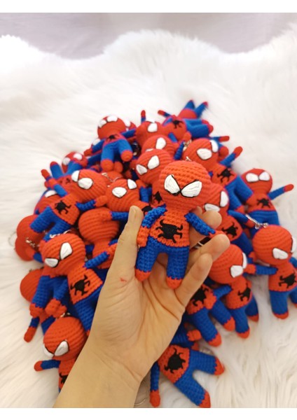 Amigurumi Örgü Örümcek Adam Spider (Spıder-Man) Anahtarlık/çanta Süsü