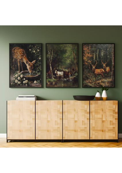 Ahşap Çerçeveli 3'lü Poster Tablo Seti | Modern Stil Minimal Duvar Dekoru