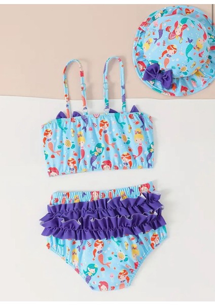 Deniz Kızı Bebek Mayo Bikini Takımı Şapkalı Korumalı fiyatları