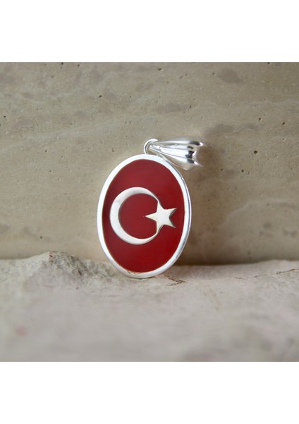 Kırmızı Mineli Türk Bayrağı 925 Ayar Gümüş Madalyon Kolye Ucu fiyatları