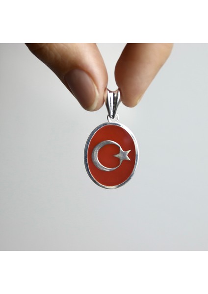 Kırmızı Mineli Türk Bayrağı 925 Ayar Gümüş Madalyon Kolye Ucu modelleri