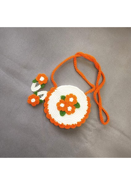 Çiçekli Örgü Kız Çocuk Çanta Çıt Çıt Toka Seti