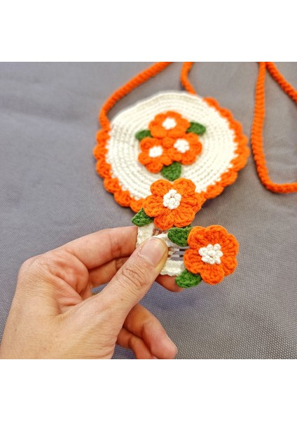 Çiçekli Örgü Kız Çocuk Çanta Çıt Çıt Toka Seti fiyatları