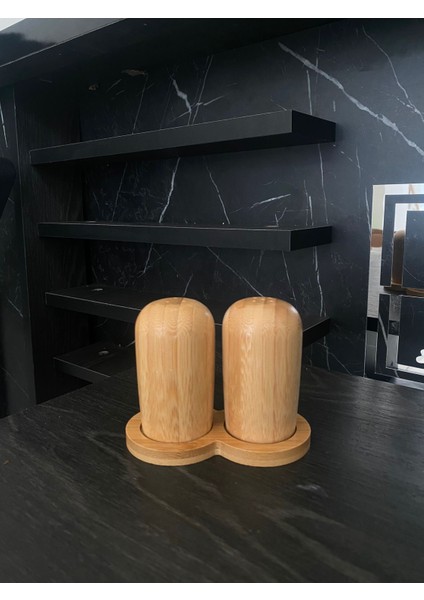 Bambu 2'li Tuzluk Biberlik Baharatlık Doğal Suya Dayanıklı