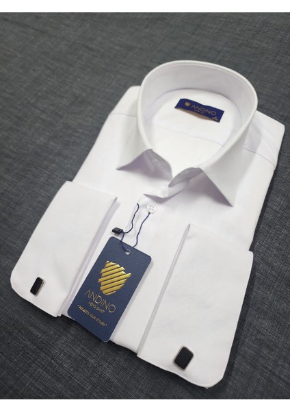 Erkek Gömlek Beyaz Duble Manşet Likra'lı Dar Kesim Esnek Kumaş modelleri