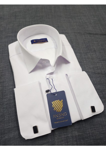 Erkek Gömlek Beyaz Duble Manşet Likra'lı Dar Kesim Esnek Kumaş fırsatları