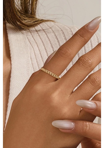 18 K Chain Altın Rengi Ayarlamalı Kadın Yüzük