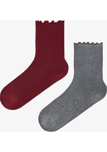 2 Çift Modal Karışımlı Klasik Fırfırlı Soket Çorap