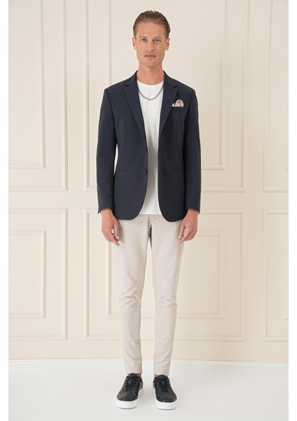 Comfort Fit Çift Yırtmaç Fleto Cep Esnek Pamuk Casual Lacivert Ceket C 675