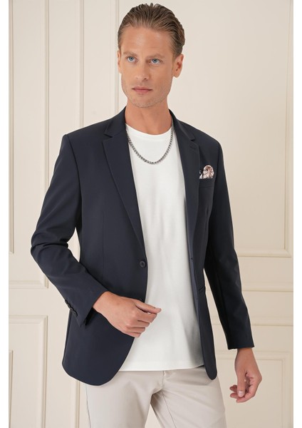 Comfort Fit Çift Yırtmaç Fleto Cep Esnek Pamuk Casual Lacivert Ceket C 675