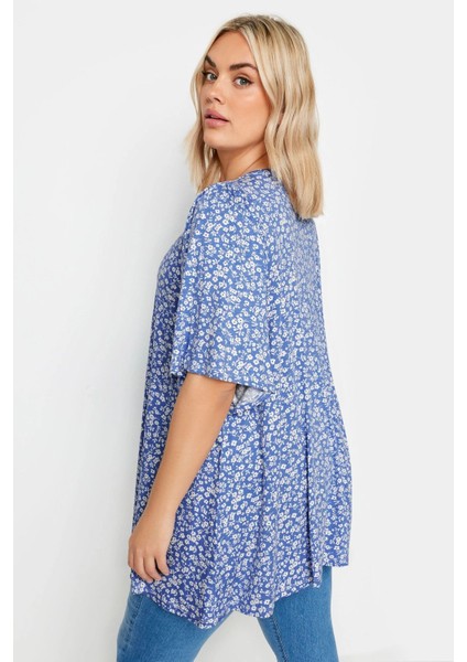 Büyük Beden V Yaka Desenli Asimetrik Kesim Likralı Bluz 303134 indirimleri