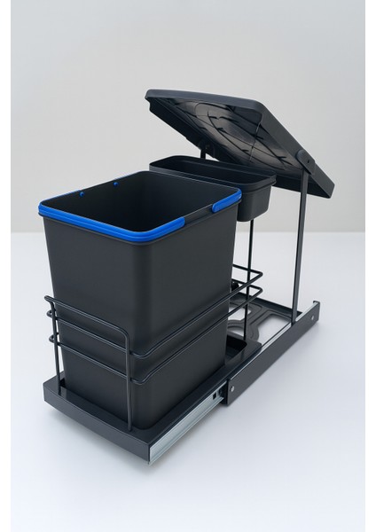 Cassone 16+1 Litre Dolap Içi Raylı Teleskopik Antrasit Çöp Kovası, Minimum Kapak Genişliği 40 cm fiyatları