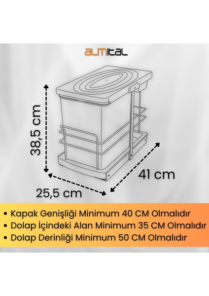 Cassone 16+1 Litre Dolap Içi Raylı Teleskopik Antrasit Çöp Kovası, Minimum Kapak Genişliği 40 cm fırsatları