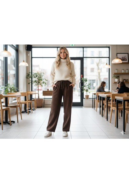 Beli Lastikli Kadife Pantolon Bol Paça