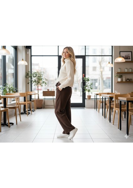 Beli Lastikli Kadife Pantolon Bol Paça modelleri