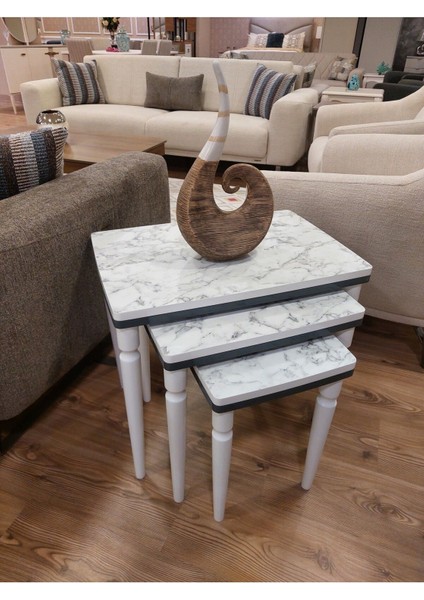 3lü Lüx Zigon Sehpa Beyaz Mermer Antrasit fırsatları