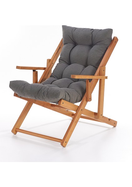 Ahşap Dinlenme Koltuğu Katlanır Şezlong Antrasit Minderli Tv Koltuğu ve Sandalyesi