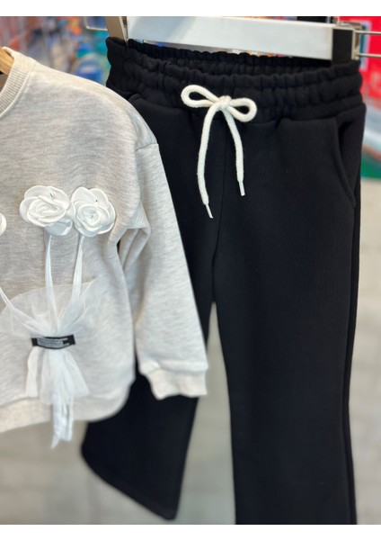 G-Smart Kids Çiçek Detaylı Geniş Paça Kız Çocuk Eşofman Takım 3-10 Yaş fırsatları