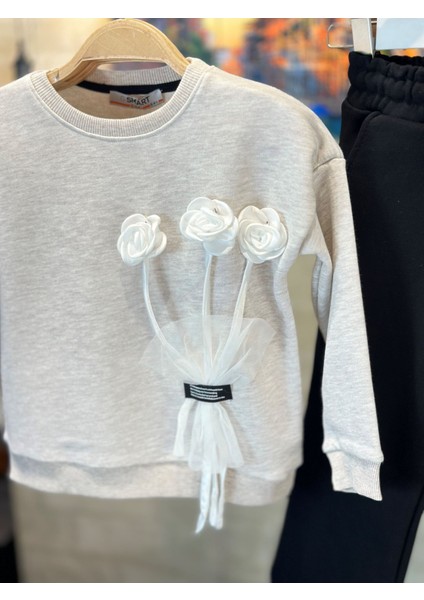 G-Smart Kids Çiçek Detaylı Geniş Paça Kız Çocuk Eşofman Takım 3-10 Yaş indirimleri