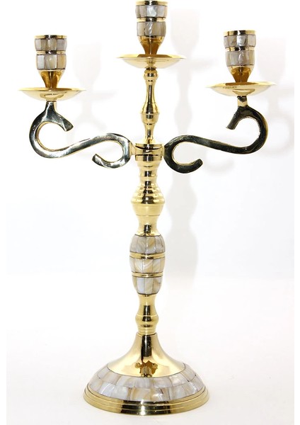 Mdb Pirinç Sedefli 3'lü Şamdan Model 3