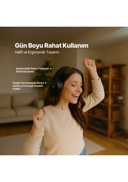 Soundlife On Kulaküstü Kablosuz Bluetooth Kulaklık Siyah 2KM157