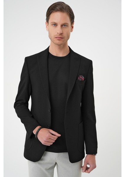 Slim Fit Mono Yaka Torba Cep Çift Yırtmaçlı Casual Siyah Ceket C 711