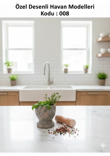 008 - doğal mermer havan ve tokmak seti – 10x10,5 cm – baharat, sarımsak, sos ezici