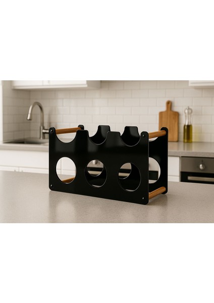 Tezgah Üstü Masa Üstü 6'lı ve 4’lü Set Metal Şaraplık Standı ve Şişe Standı Siyah (Set)