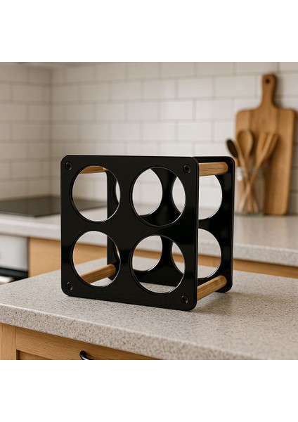 Tezgah Üstü Masa Üstü 6'lı ve 4’lü Set Metal Şaraplık Standı ve Şişe Standı Siyah (Set)