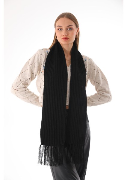 Kadın Selanik Örme Siyah Atkı