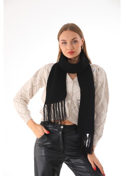 Kadın Selanik Örme Siyah Atkı modelleri