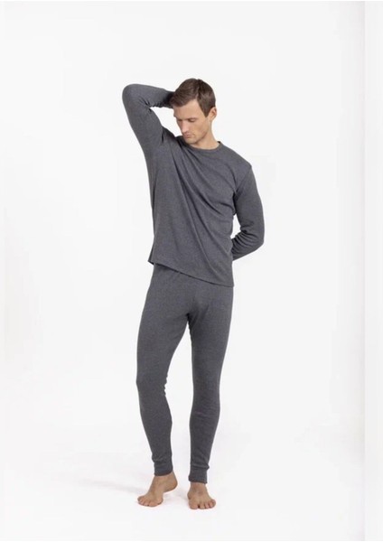 Unisex Çizgili Kışlık Uzun Kollu Pamuk Termal Içlik Set Antrasit modelleri