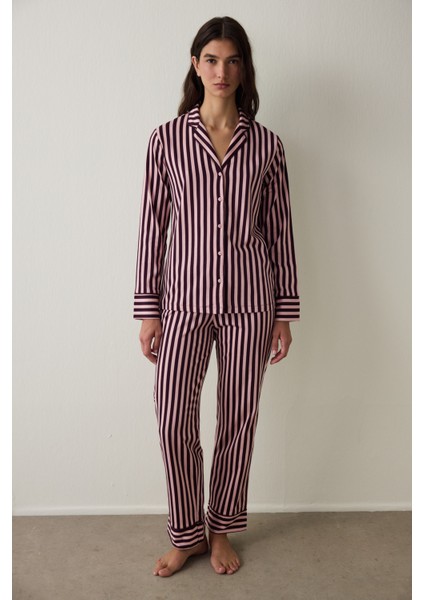 Pembe Puantiyeli Oversize Gömlek Yaka Pamuklu Pijama Takımı fiyatları