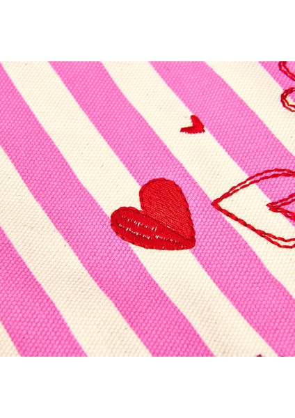 Çizgili Kalp Detaylı Kozmetik Çantası - Pembe / Bej - 16X25 cm modelleri