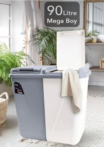 Iki Bölmeli Kirli Çamaşır Sepeti - Banyo Çamaşır Sepeti Renkliler & Beyazlar 90 Lt fiyatları