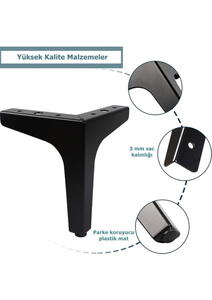 (4 Adet) 12cm Modern Mat Siyah Metal Mobilya, Dolap, Koltuk, Tv Ünitesi Ayakları fırsatları