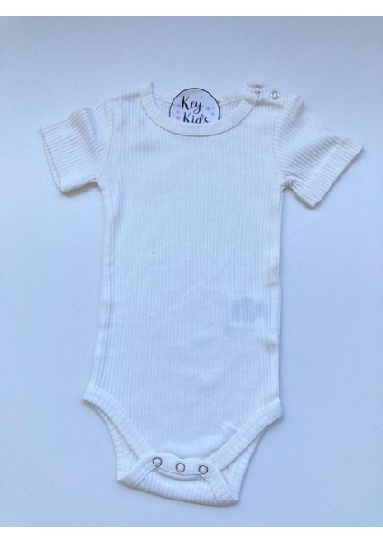 Beyaz Kısa Kol Modal Fitilli Çıtçıtlı Body