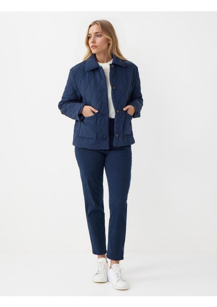 Lacivert Düğme Detaylı Kapitone Desenli Cepli Puf Mont fiyatları