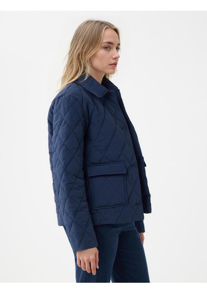 Lacivert Düğme Detaylı Kapitone Desenli Cepli Puf Mont fırsatları