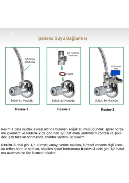 Yenisu Teknolojileri Su Arıtma Hat Alma Aparatı ve Küresel Vana 3/8” fiyatları