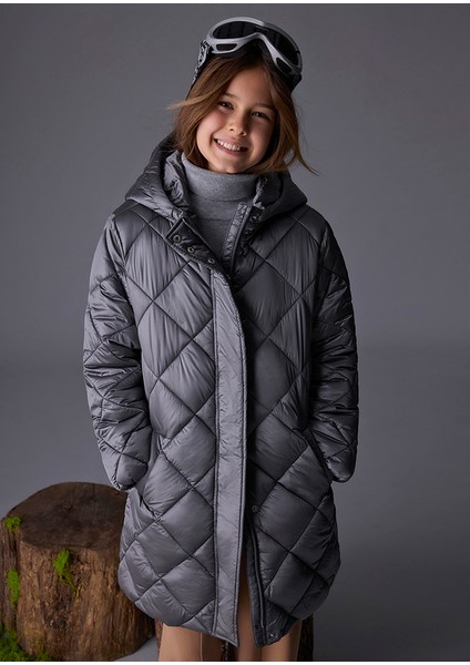 7432-50 Kız Çocuk Gri Mont