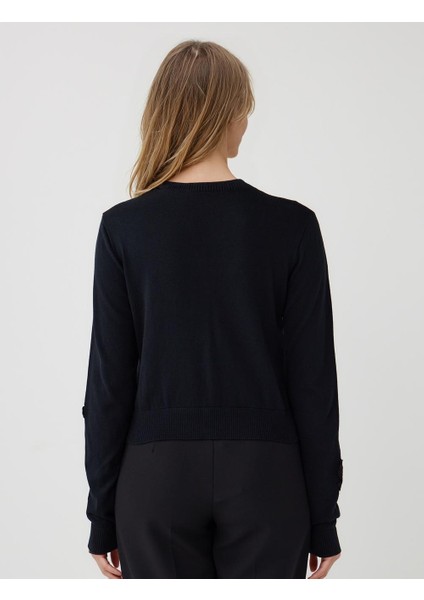 Siyah %100 Pamuk Yuvarlak Yaka Triko Hırka indirimleri