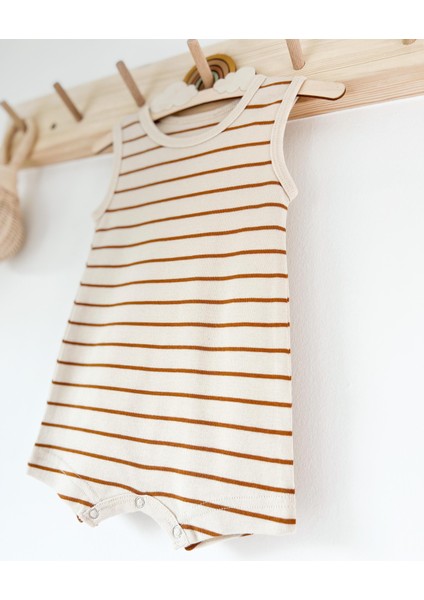 Bej Kiremit Çizgili Askılı Romper Organik Modal Tulum %50 Modal %50 Pamuk fiyatları