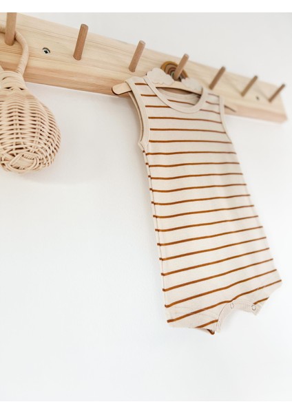 Bej Kiremit Çizgili Askılı Romper Organik Modal Tulum %50 Modal %50 Pamuk modelleri