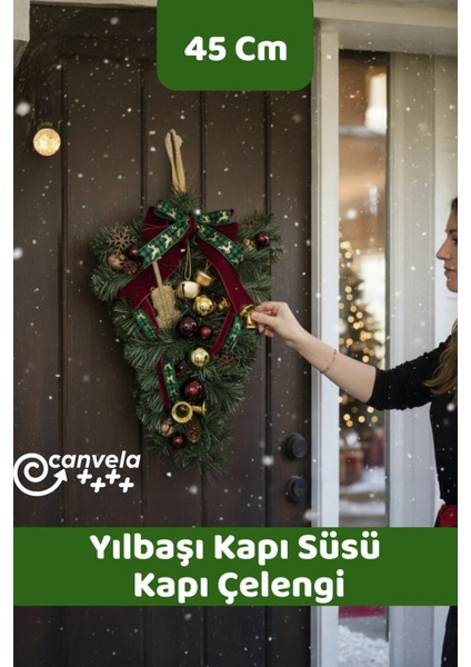 Yılbaşı Kapı Süsü Çelenk 45 cm Duvar Dekor Hobi Ev Dekorasyon Kapı Çelengi Yılbaşı Çelenk