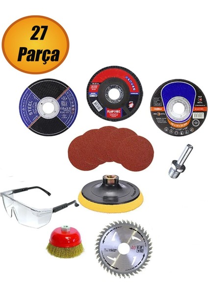 27 Parça Spiral Avuç Içi Taşlama 115 mm Cırt Zımpara Kağıdı Ahşap Inox Metal Kesici Kesme Flap Disk.