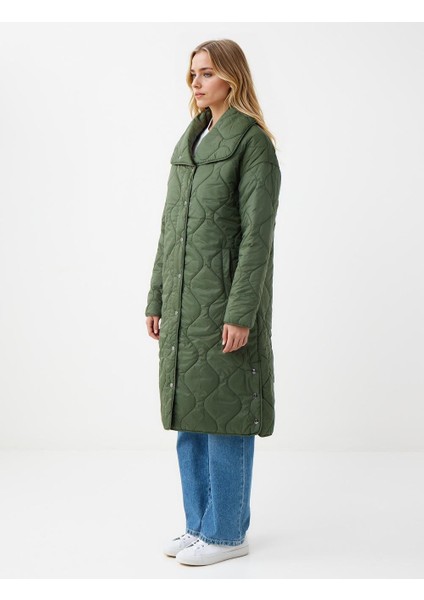 Haki Kapitone Desenli Çıtçıt Detaylı Uzun Puf Kaban fiyatları